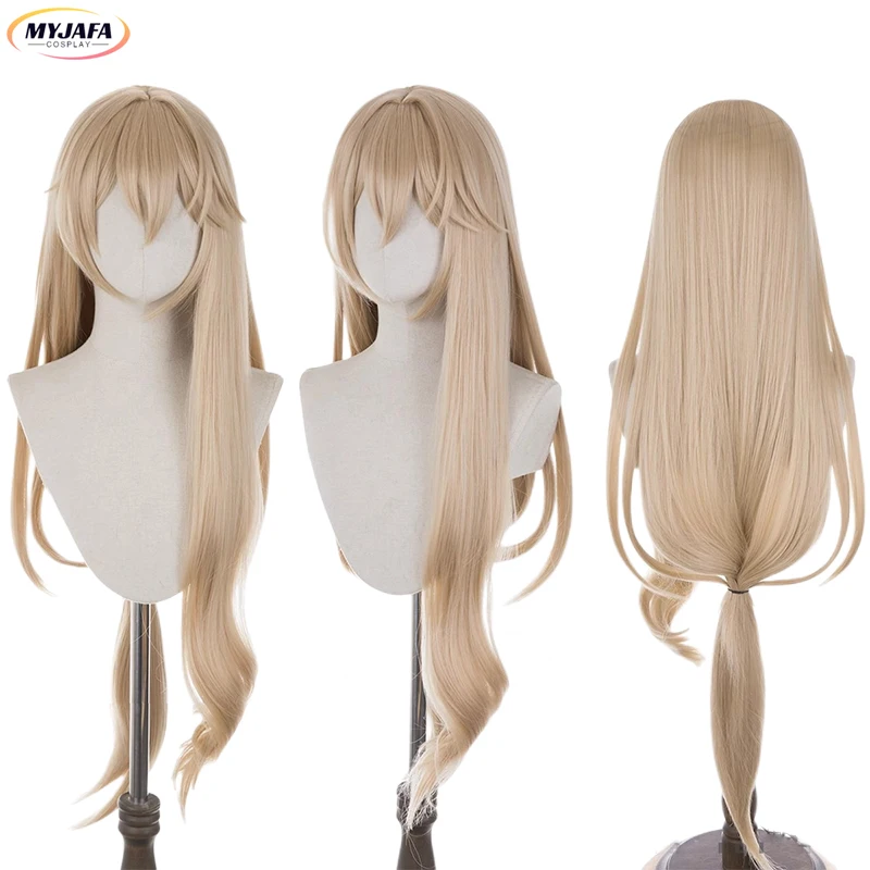 

Luocha Cosplay Wig Honkai Star Rail Cosplay 100cm Long Straight Light Golden Heat Resistant Synthetic Hair Anime Wigs + Wig Cap