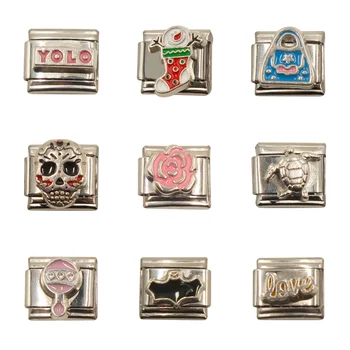 Buchstaben Weihnachtsstrümpfe Taschen Totenköpfe Rosenstil Link-Charm im italienischen Stil (passend für 9 mm Edelstahlarmband) Schmuckherstellung D