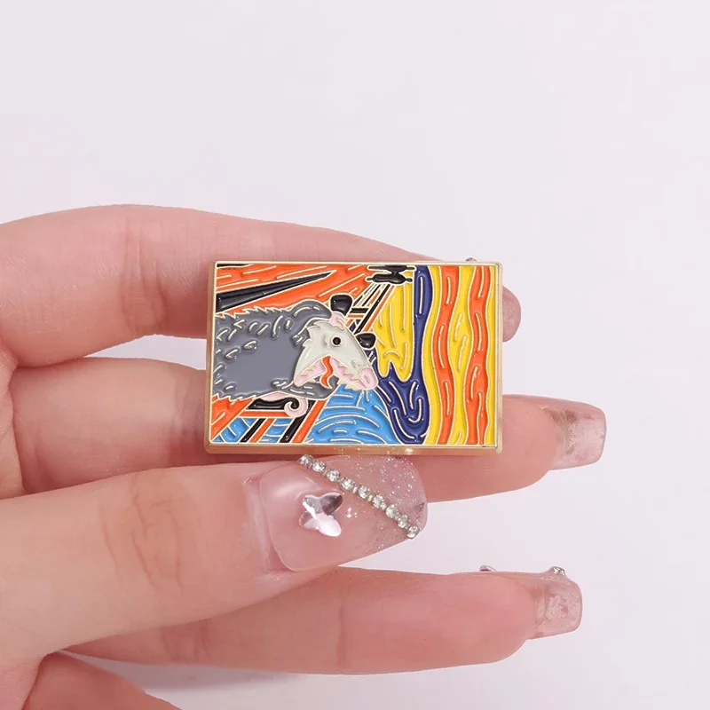 Screaming Animals Enamel Pins Oil Painting Art Pin Cartoon Chicken Mouse Metal Brooches Backpack Lapel Badges Funny Jewelry Gift