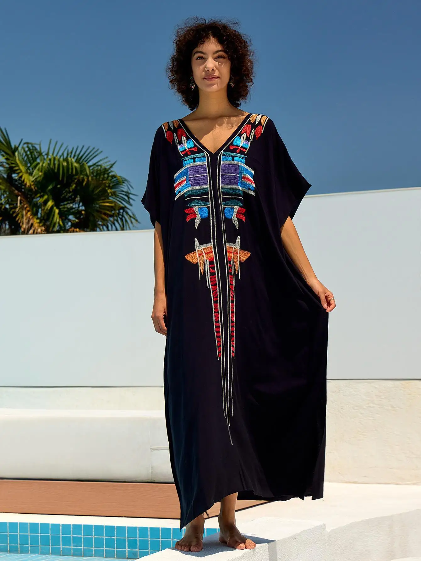 Damski luźny, lekki kardigan kimono Kaftan Casual Beach Cover Up Długie kaftany Strój kąpielowy Maxi Dress