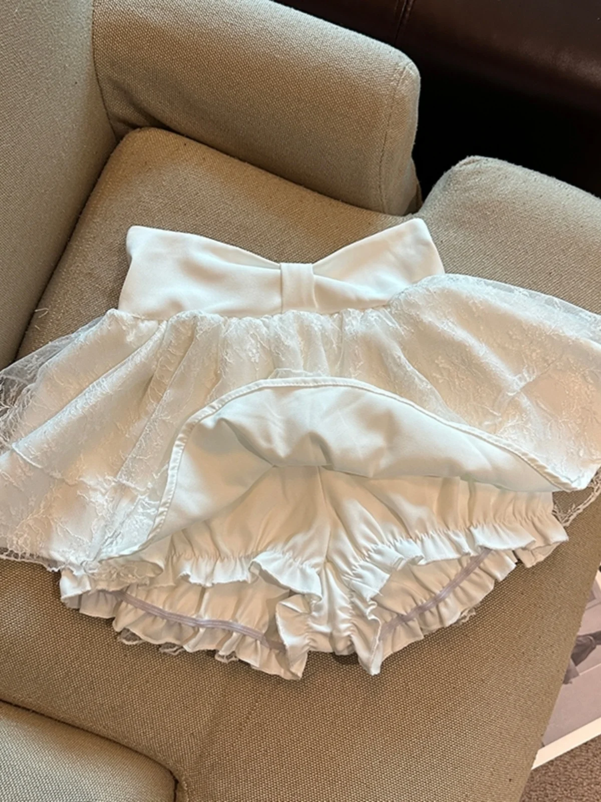 

Балетная короткая юбка А-силуэта с завышенной талией, с узлом, из кружевного материала, женская, летняя, модная, с оборками