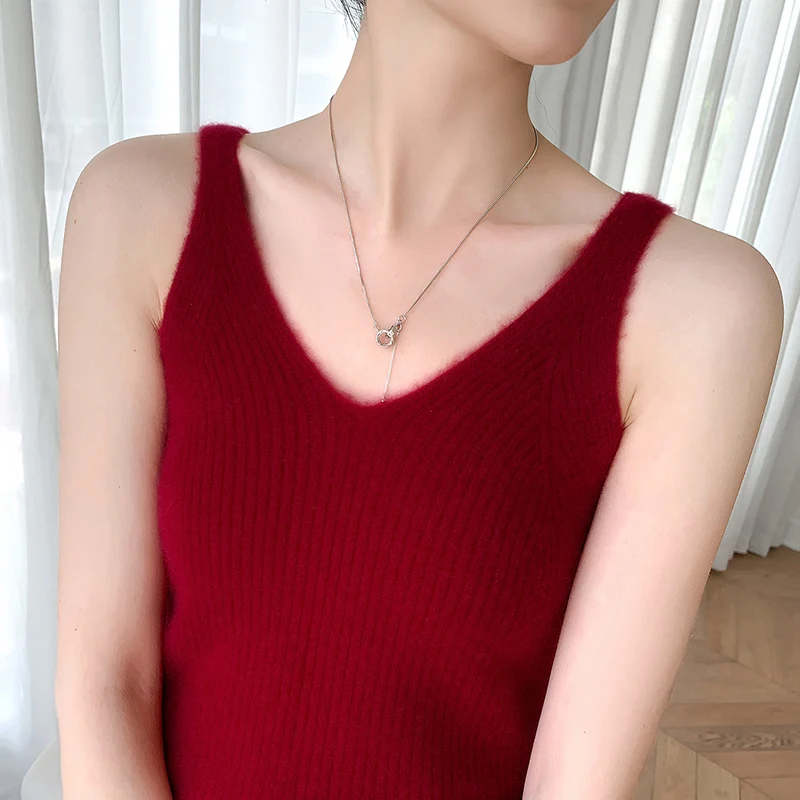 

Женский 100% кашемировый мягкий клейкий камзол с v-образным вырезом, универсальный жилет на весну, осень и зиму, облегающий простой вязаный свитер, топ