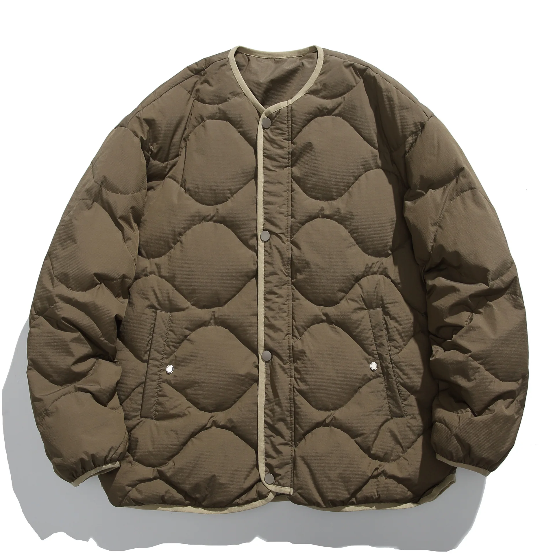 

Retro Gourd Pattern down Jaet Outdoor Winter Warm Couples Coat Ci Casual Nylon Fabric White Du down Filling Thiened
