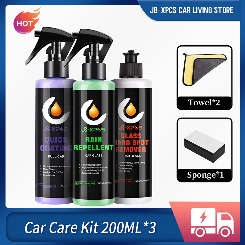 JB Car Care 3 Kit Hydrophobic Coating Of Glass Fast Long Lasting ceramic car coating Car Oil Film Remover Car Accessories