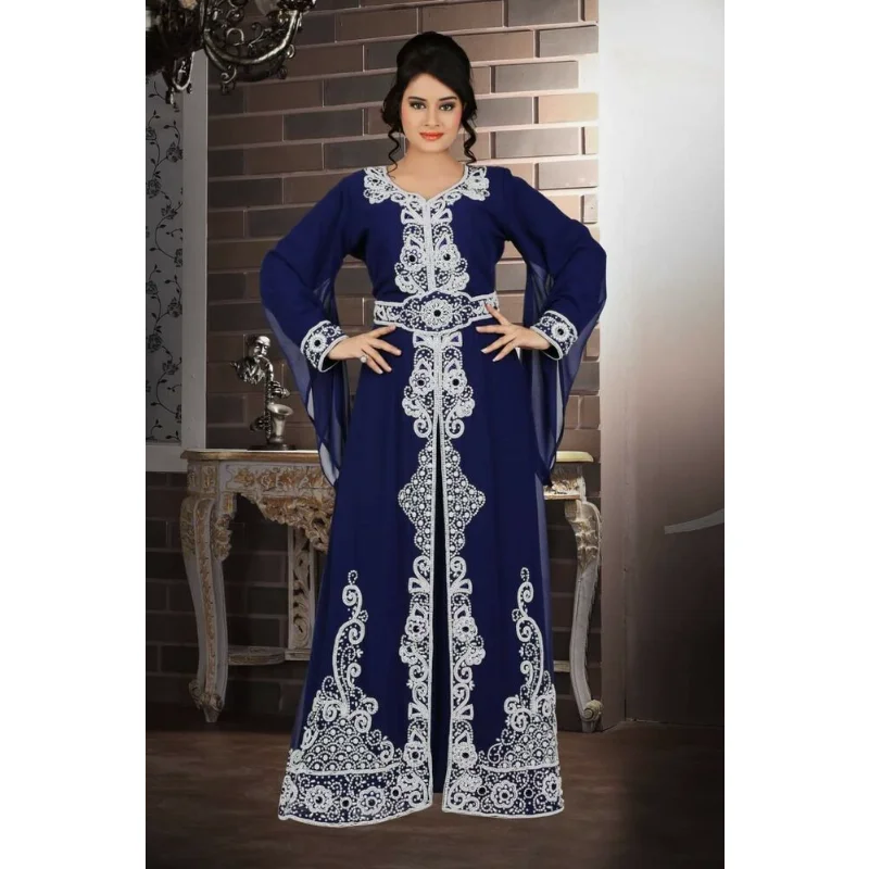 

Navy Blue Dubai Morocco Kaftan Formal Wedding and Party Dresses Ladies European and American Fashion Trends