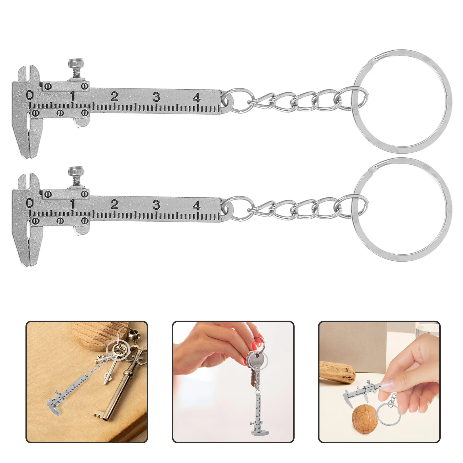 4 Pcs It Can Move Vernier Caliper Keychain Holder Stainless Steel 3d Measuring Tool