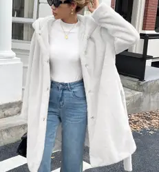 Women's Jacket 2025 Autumn Winter New Solid Color Elegant Temperament Long Sleeved Casual Daily Hooded Long Windbreaker Coat