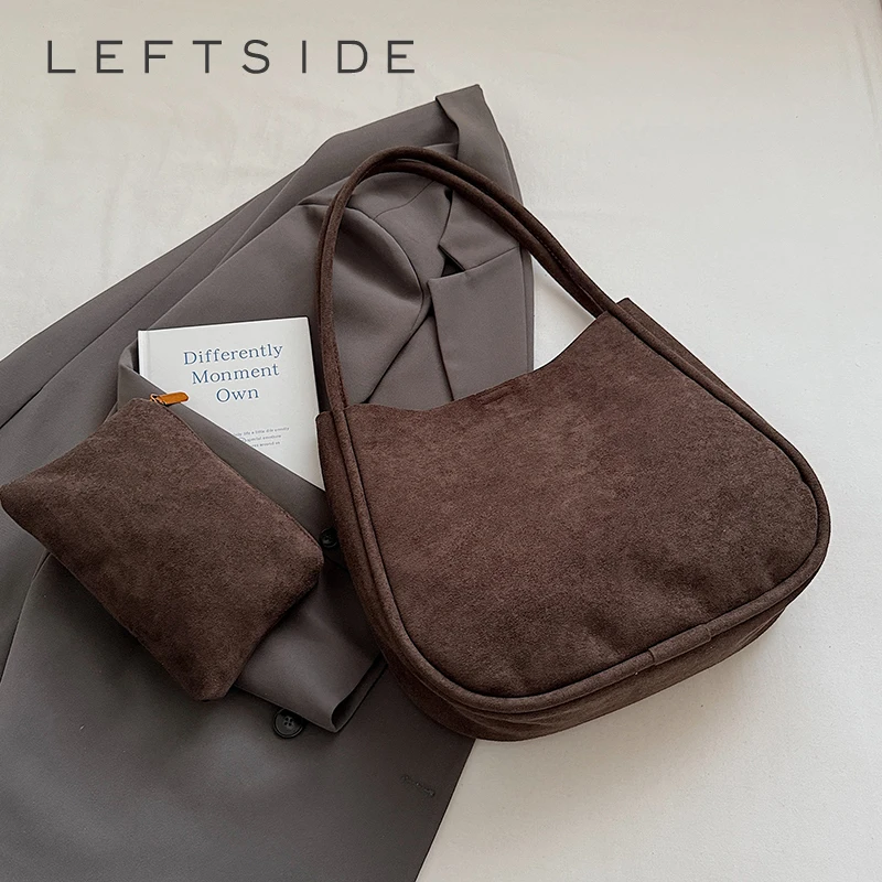 

Левая сторона, дизайнерские сумки на плечо из искусственной замши для женщин, новинка 2025 года, зимняя женская сумка подмышки ​ Роскошные сумки и кошельки из 2 шт./компл.