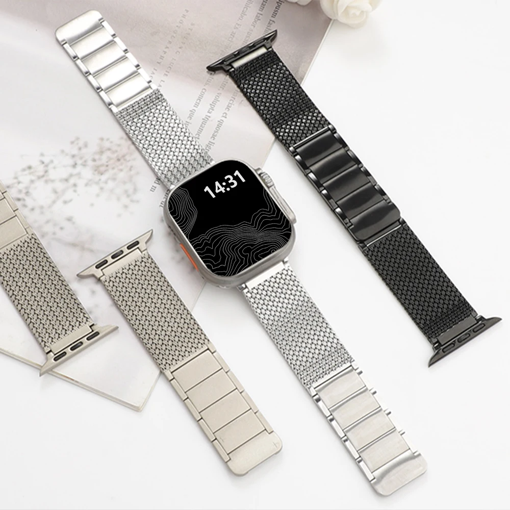 

Ремешок мужской из нержавеющей стали для Apple Watch, магнитный браслет для Iwatch Series 9 6 Se 7 8 Ultra 2, 49 мм 45 мм 44 мм 42 мм 41 мм 40 мм