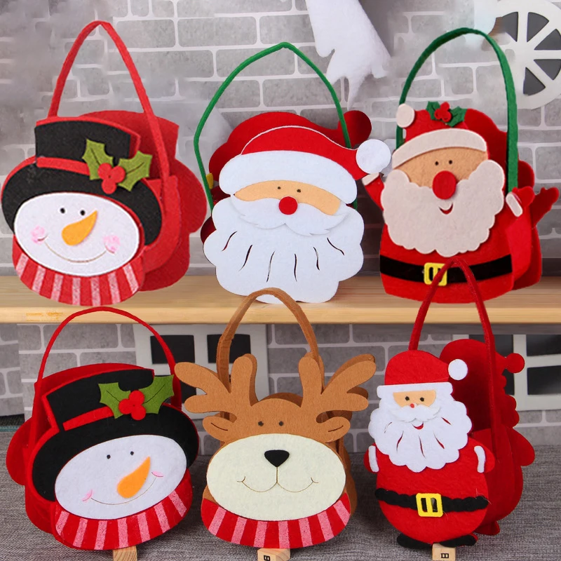 Felt Christmas Gift Bag Creative Santa Claus Sack ของขวัญนําเสนอกระเป๋า Christmas Tree Candy กระเป๋าของขวัญ Xmas Decor