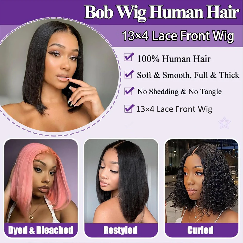 Wig Rambut Manusia Renda Depan HD 13X4 Wig Bob Pendek Lurus Rambut Manusia 14 Inci Wig Bob Tanpa Lem Pra Pencabutan untuk Wanita Kulit Hitam