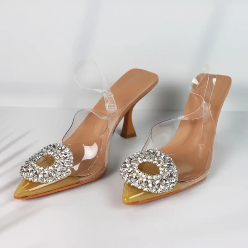Pointed Women Shoes for Work Party High Heels Summer 2025 Ladies Sandals Shallow Sexy Transparent Female Crystale Stiletto