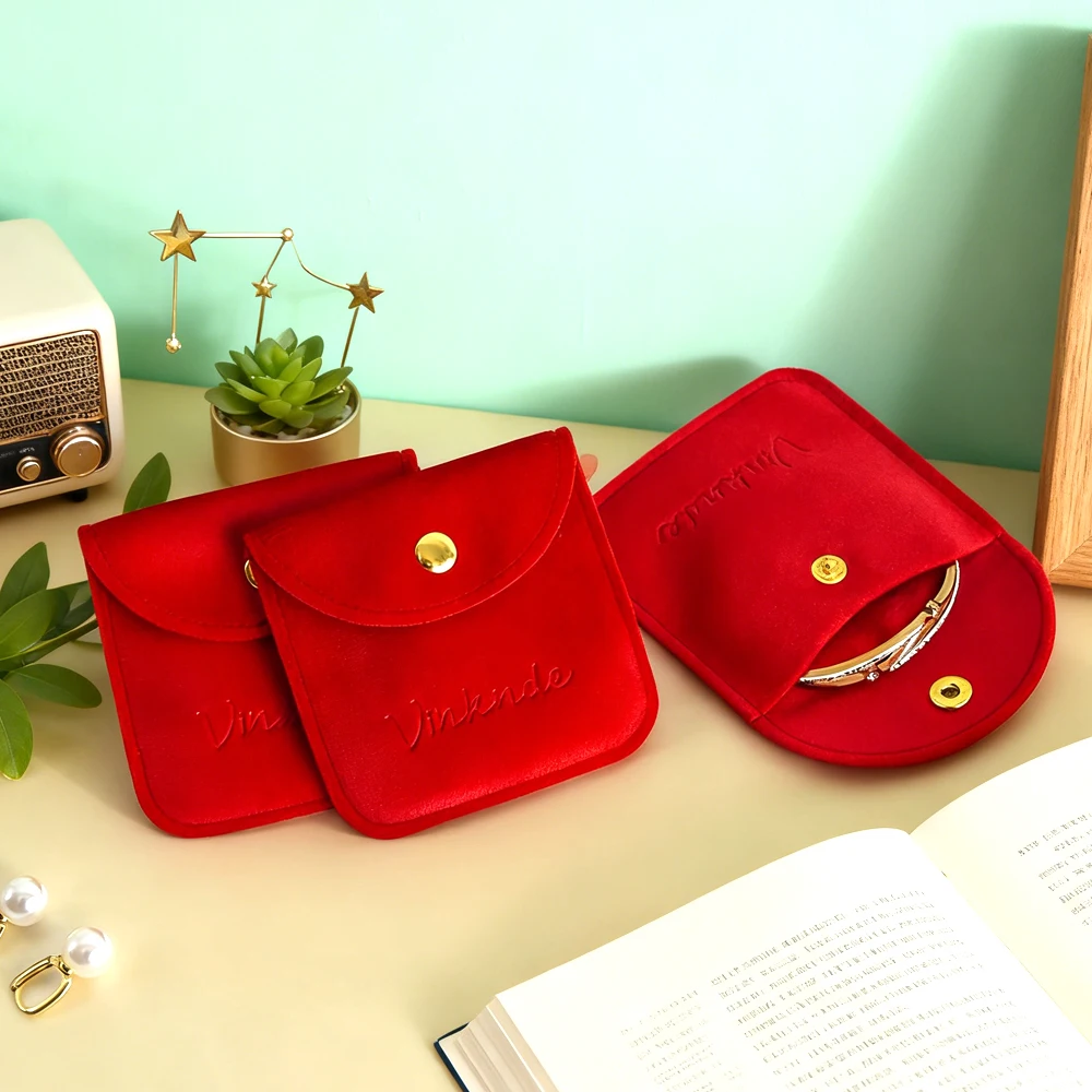 

Custom Logo Printed Velvet Lining Pouch Button Suede Bag for Jewelry Lipstick Wedding Gifts Elegant Container for Your Precious