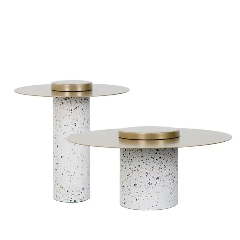 Silent Style Simple round Combined Tea Table Light Luxury Modern Creative Terrazzo Art Metal Side Table