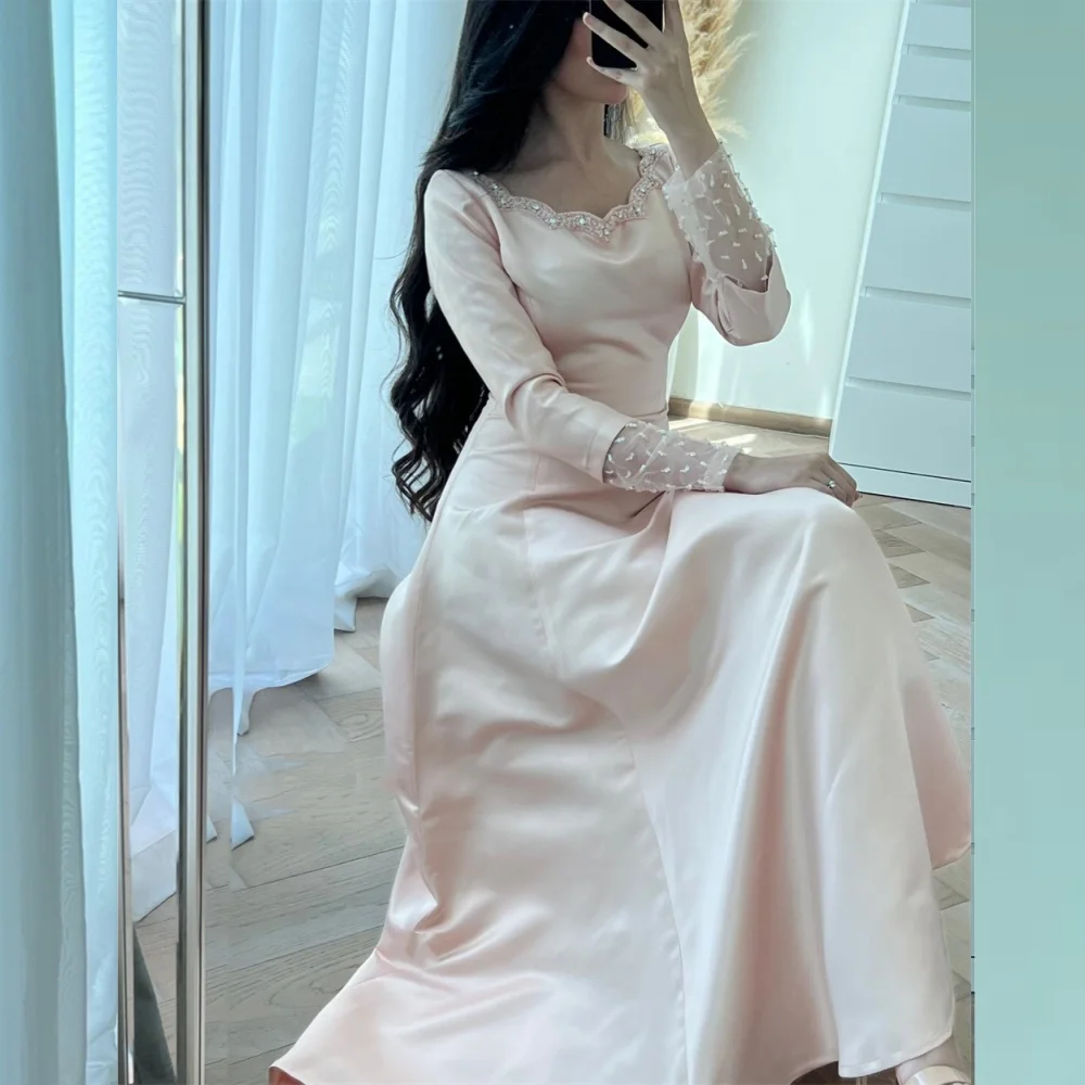 

Satin Beading Draped Pleat Quinceanera A-line O-Neck Bespoke Occasion Gown Midi Dresses Saudi Arabia Evening