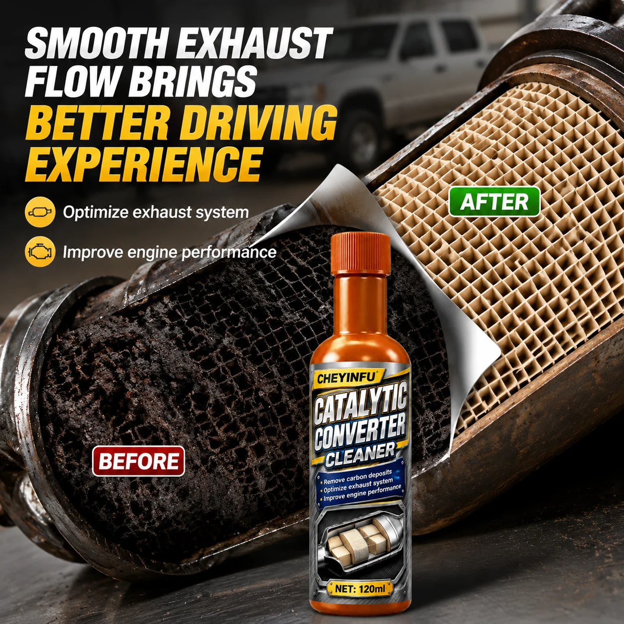 CHEYINFU Catalytic Converter Cleaner Carbon Deposit Remover Exhaust Booster 120ml