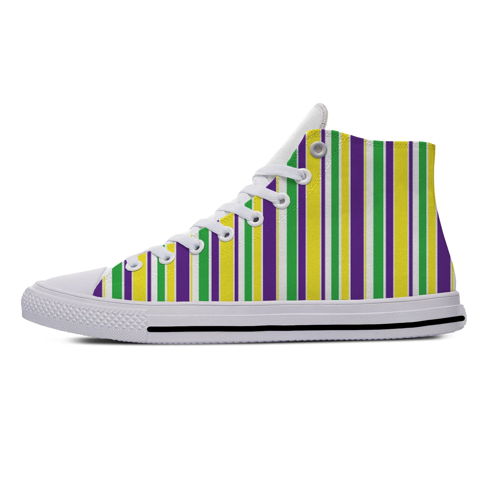 Hot Summer Mardi Gras Stripe Pattern Cool Fashion Casual Shoes High Top Lightweight Breathable Men Women Sneakers Board Shoes