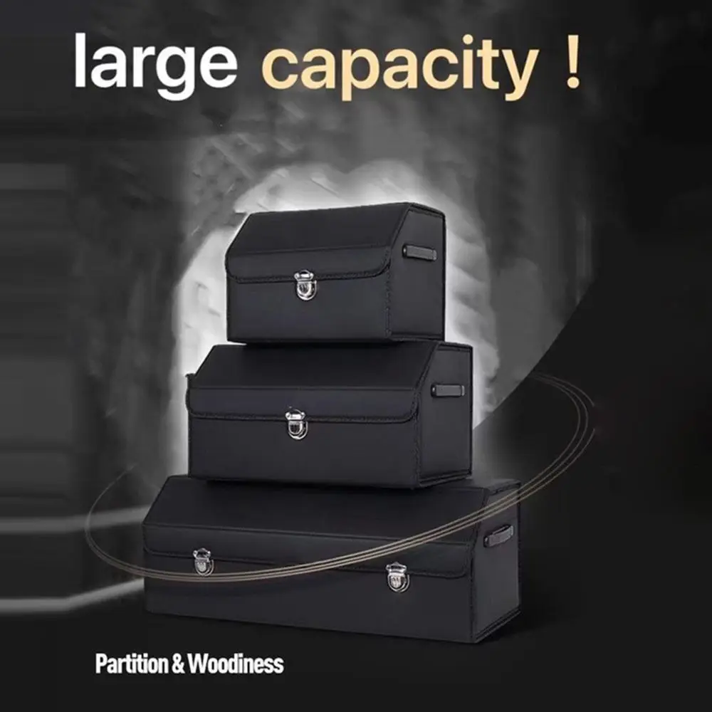 

Portable Multi-purpose Car Trunk Storage Vehicle Organizer with Lock Foldable Car Boot Organiser PU Leather Car Storage Box