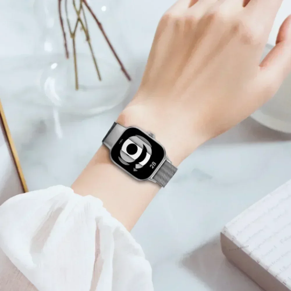 حزام حلقة ميلانيزي لـ Xiaomi Mi Band 9 Pro/8 Pro سوار معصم ذكي لساعة Xiaomi Redmi 4 ملحقات الساعة الذكية