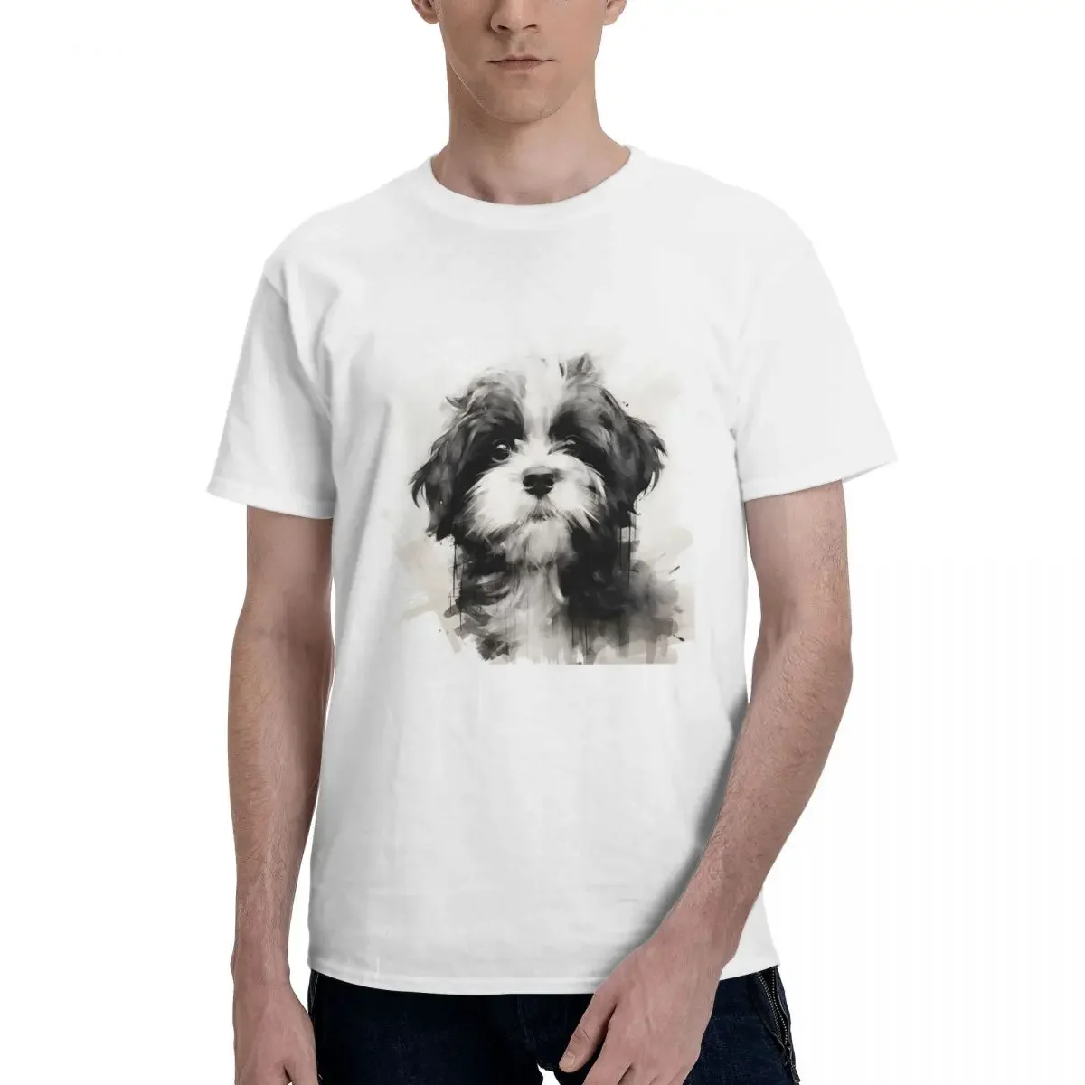 100% Cotton Shih Tzu Dog T-shirt Men Fashion Oversized T Shirt Men crew Neck Summer Shirts Tops S-6XL