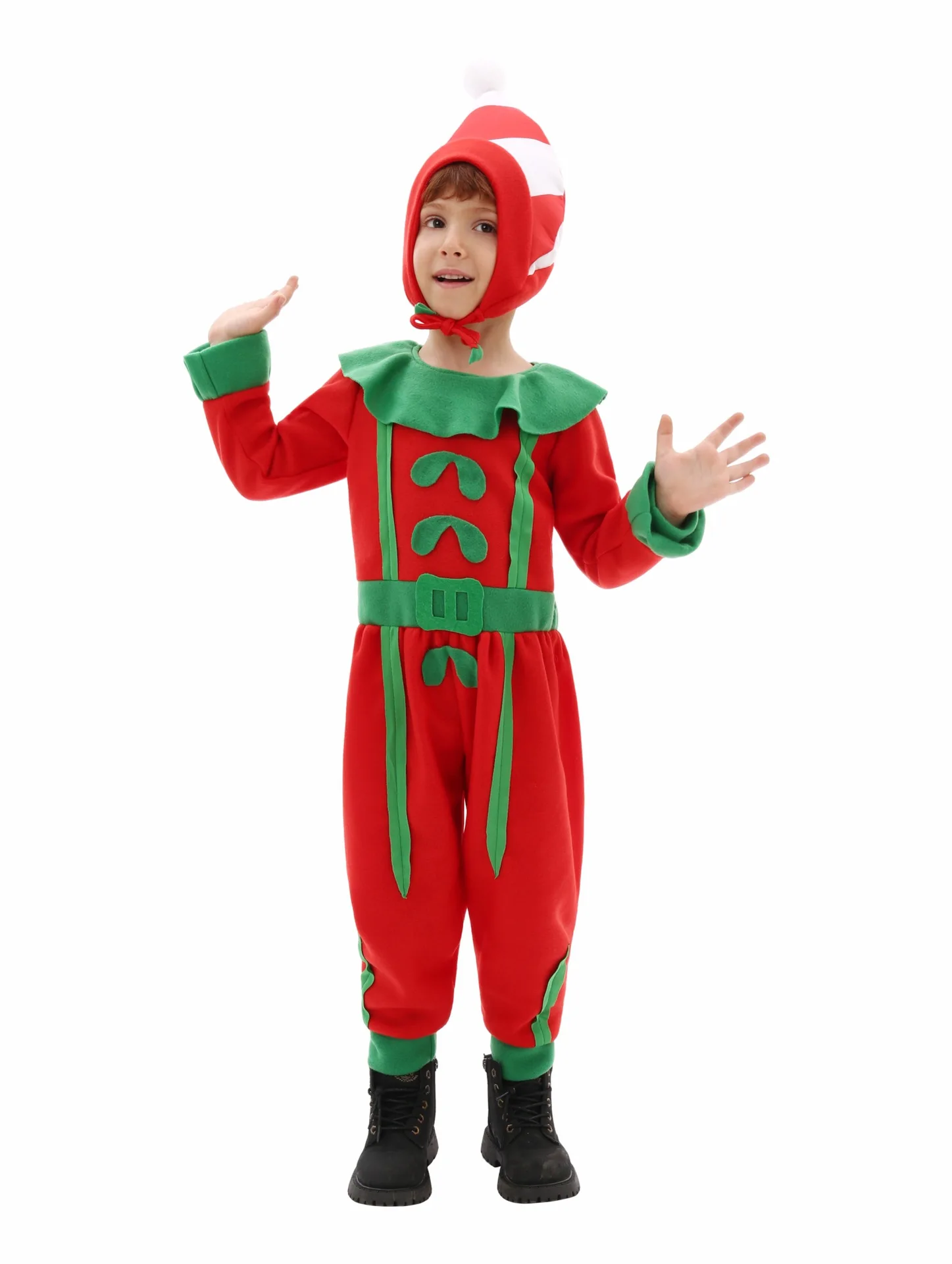 2025 عيد الميلاد قزم الاطفال تأثيري حلي الصبي شجرة يترك لعب الأدوار الزي الأخضر سانتا كلوز أداء الحفلات ملابس تنكرية #4