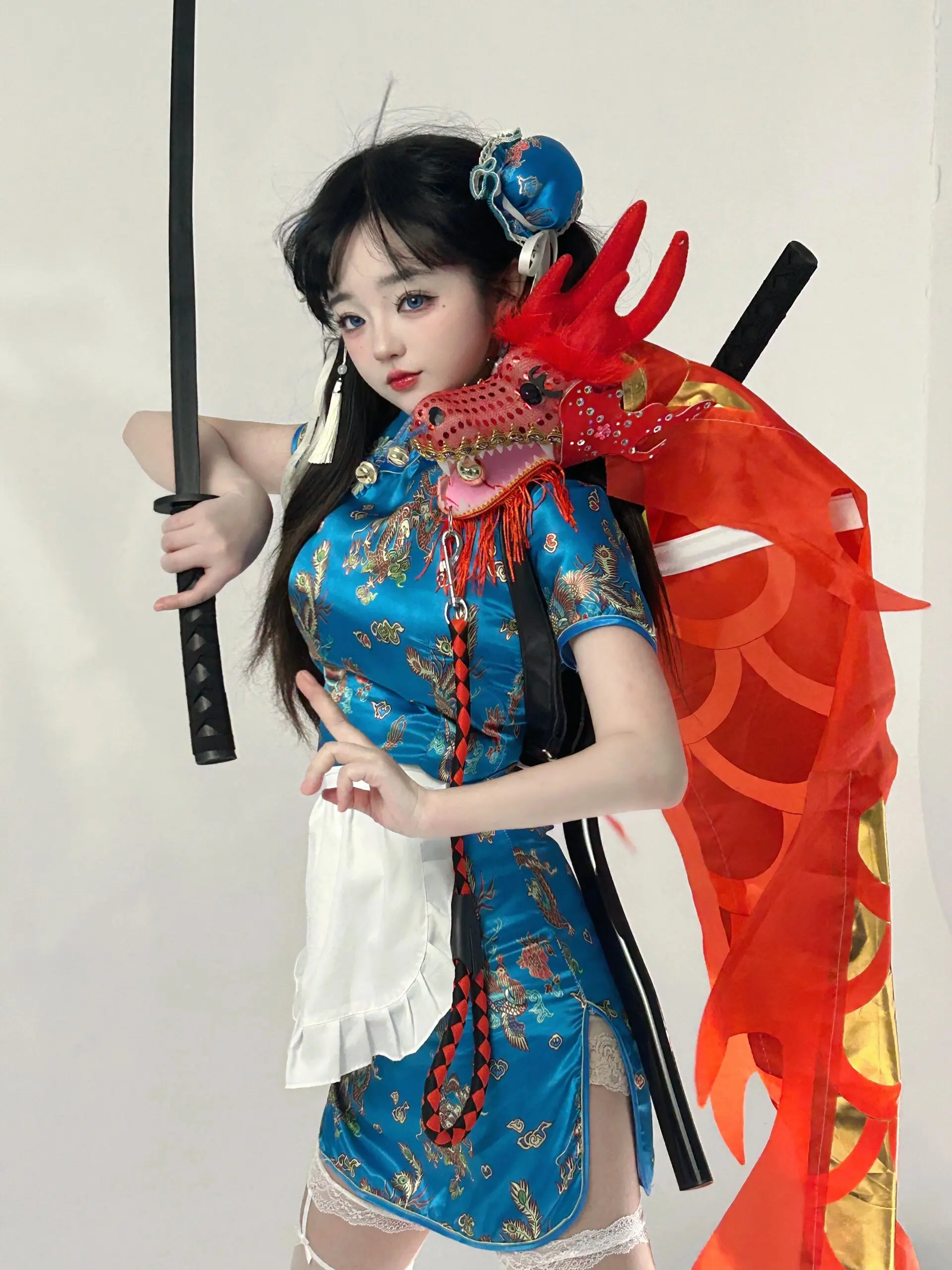 Novo chinês Sle Dr loween Cisas Cosplay orm Maid Saia Lolita Conjunto ort gola redonda baixa...
