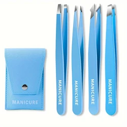 Eyebrow Clip Small Tweezers Hair Removal Pliers Beard Clip Armpit Hair Clip Eyebrow Clip Four Piece Set  Leather Case