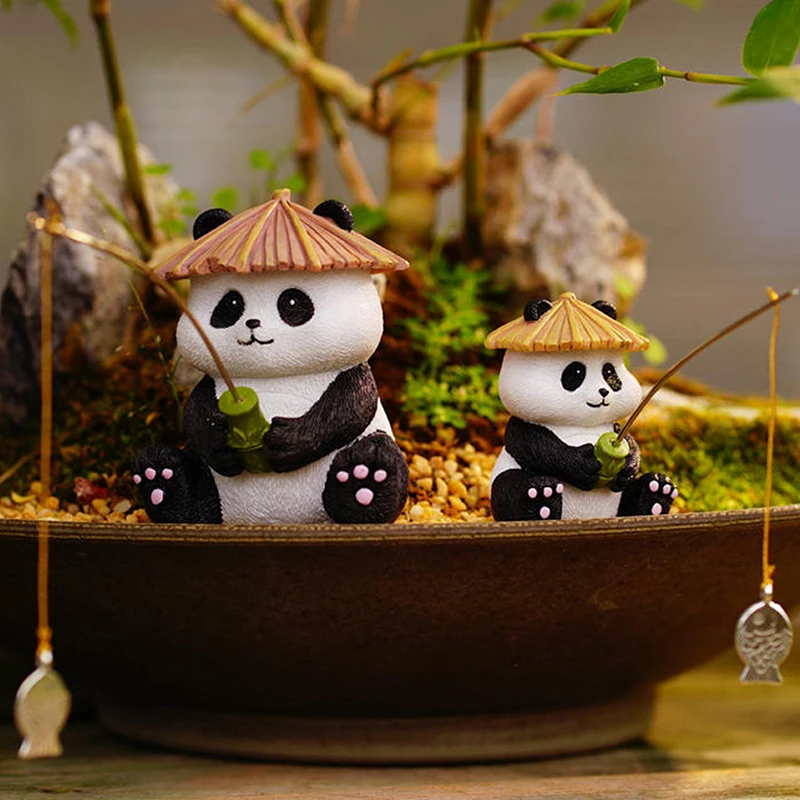 Garden Statue Resin Panda Fishing Figurines Sculpture Yard Art Ornament For Fairy Garden Patio Lawn Balcony Housewarming Gifts