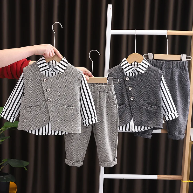 

Комплекты одежды для мальчиков, весна-осень 2025 г., детская мода, жилет, рубашки, брюки, праздничный костюм из 3 предметов для малышей, спортивные костюмы, детская одежда для малышей