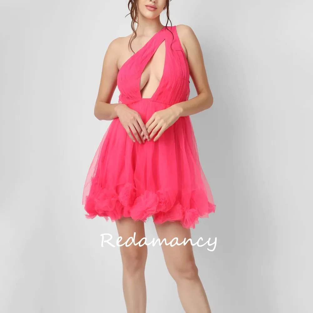 Redamancy Red One-Shoulder Tulle A-LINE Homecoming Dresses 2024 Backless Slim Knee-Length vestidos de novia Party Dress