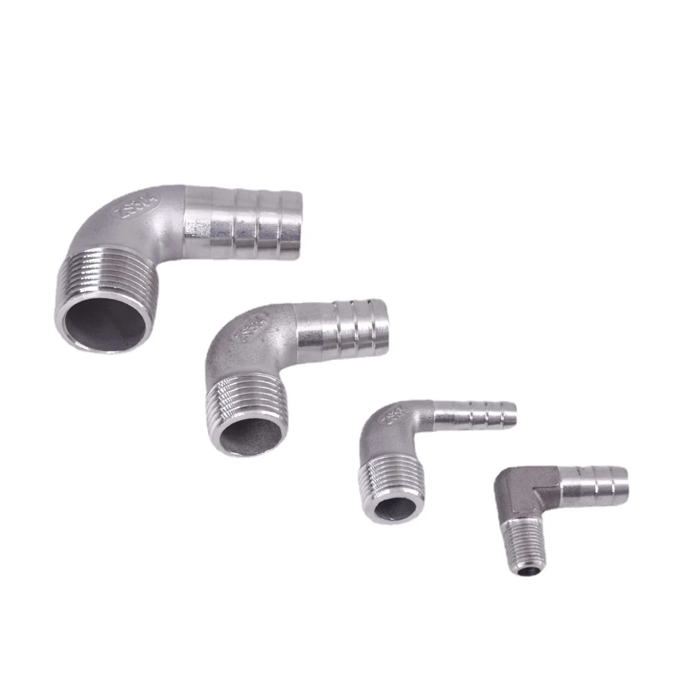 

1/4" 3/8" 1/2" 3/4" 1" BSPT Male x 8/10/12/25mm Hosetail Barb 90 Deg Elbow 304 Stainless Pipe Fitting Connector Water Gas Oil