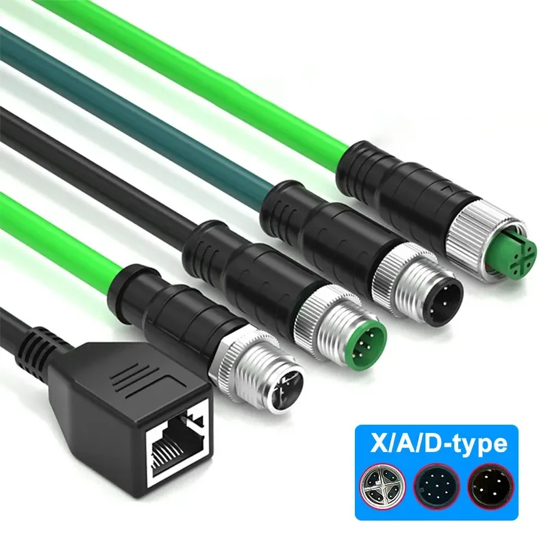 A/D-type M12 To RJ45 Female Head 4Pin 8Pin Industrial Camera Automation Network Cable X-code Male Shielded Extension Cable IP67