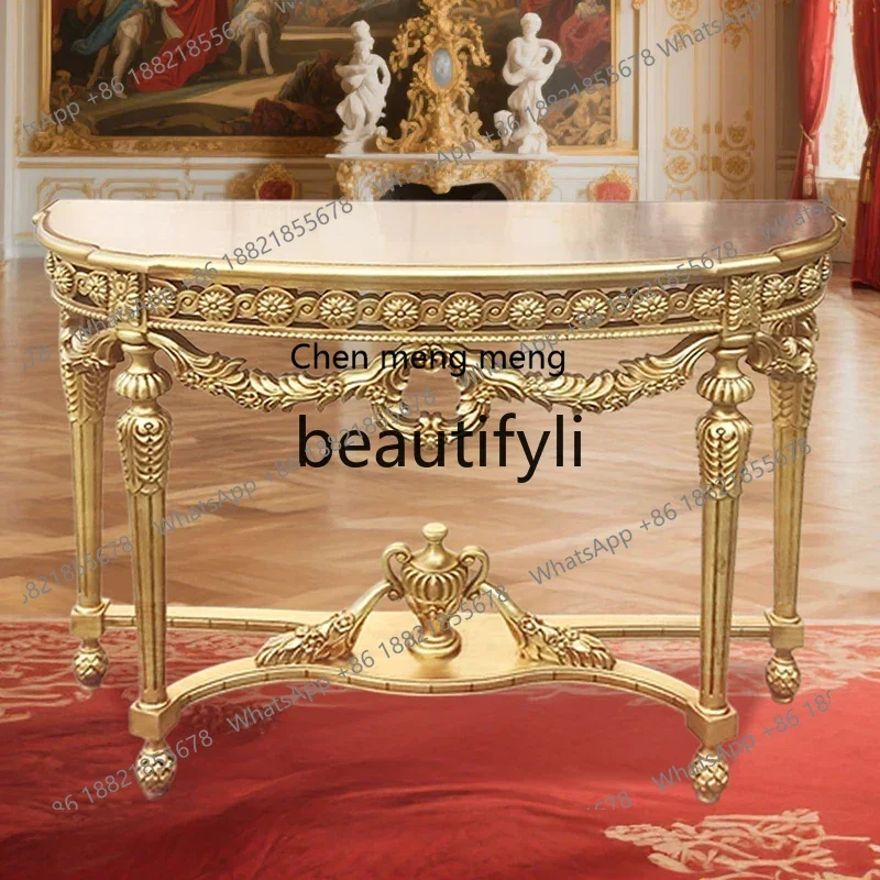 

N178 French all-solid wood champagne gold retro carving, gold foil old craftsmanship luxury foyer entrance table6220