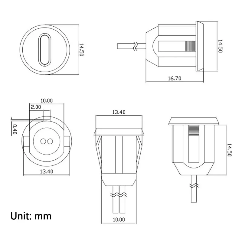 Type-C 2P Lijm Injectie Directe Druk Lasdraad Type Vrouwelijke Basis Usb Connector Adapter Type-C Waterdichte Vrouwelijke Basis