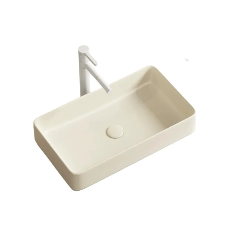 

Cream color square countertop wash basin, household countertop basin, ceramic wash basin, small bathroom, balcony wash basin