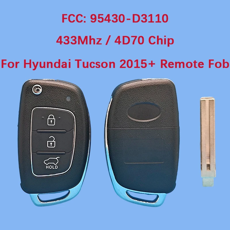 

CN020117 послепродажного обслуживания, 3-кнопочный откидной ключ, пульт дистанционного управления, 4D чип, 433 МГц, FCC ID 95430-D3110, для Hyundai Tucson 2015+