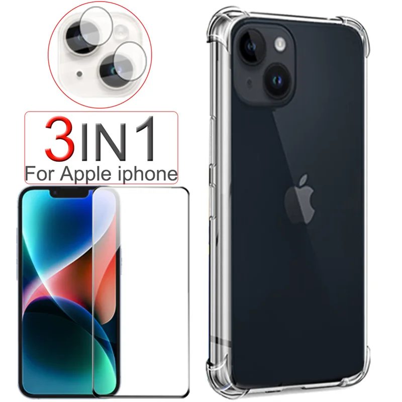 

iphone 14 pro max Shockproof Cover for iphone 13 pro max Silicone Case iphone 12 pro mini iphone 11 case&glass iphone 13