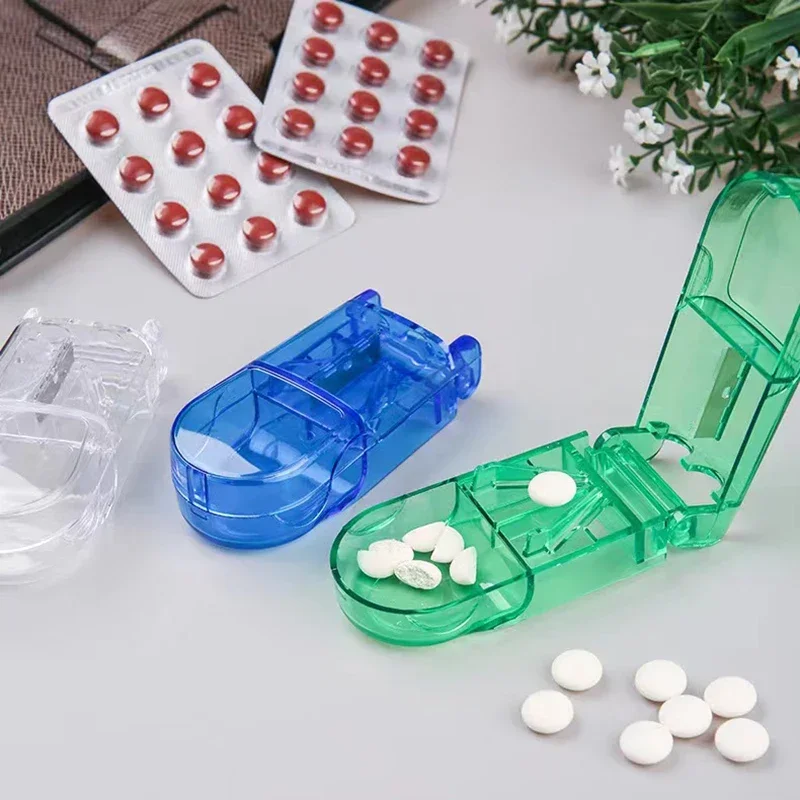 Medicine Pill Cutter Medicine Box Medicine Tablet Cutter Splitter Portable Compartment Pill Storage Box Health Care Pills Case