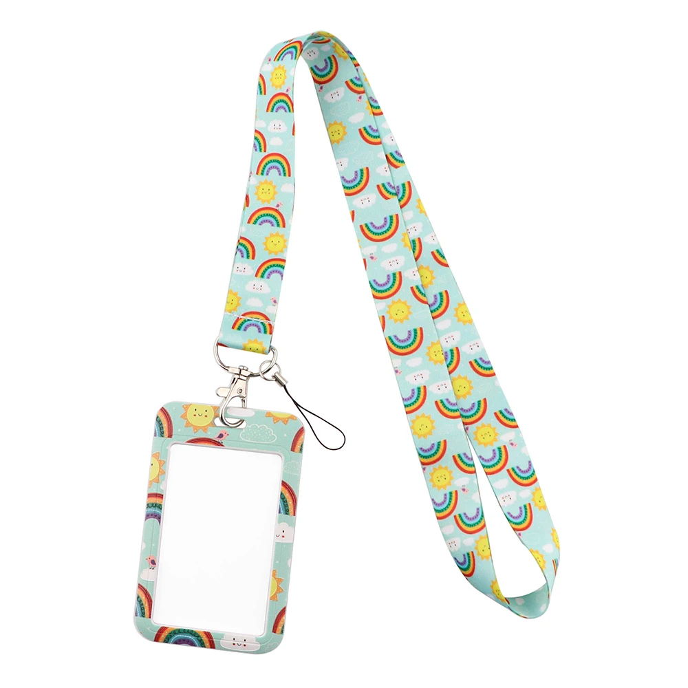 JF1397 Rainbow Lanyards ID Card Badge Holder Keychain Colorful Printing Neck Straps Keychain Cellphone Rope Teacher Gift