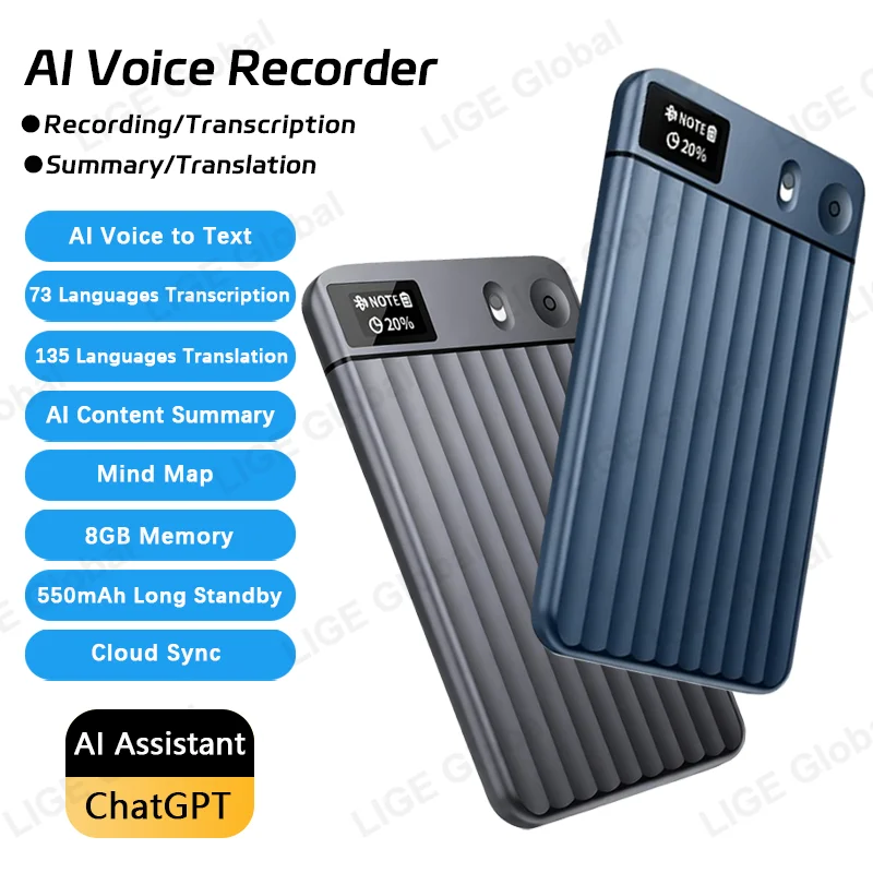 

LIGE AI Voice Recorder GPT Smart APP Control Audio Mind Map Real Time Transcription Summary Translation Phone Calls Recording