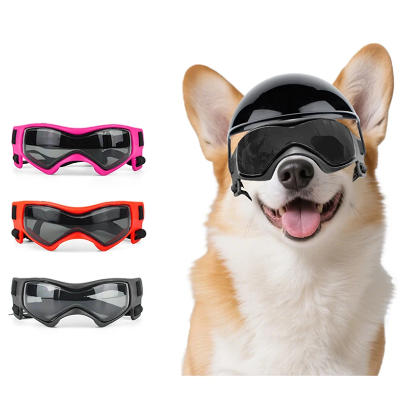 Hundehelm und Schutzbrille für kleine und mittelgroße Hunde, Haustierbrille, Motorradhelm, Mütze mit Ohrlöchern, verstellbare Träger, Schutzhelm-Set