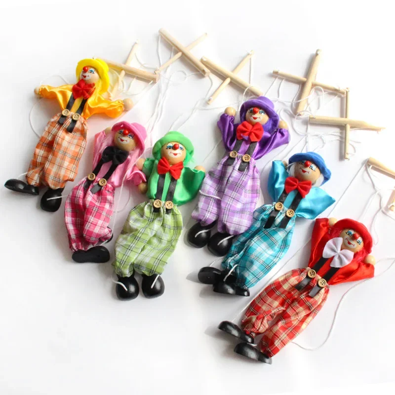 1 Pcs Novelty Funny Clown String Puppet Pulling String Wooden Dolls Pure Handmade Puppeteer Dolls Theatre String Puppet Toys