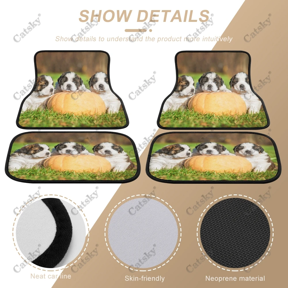 St. Bernard Animal Dog Car Floor Mats Interior Accessories Rubber Printing Pattern 4-Piece Set Custom Floor Mats