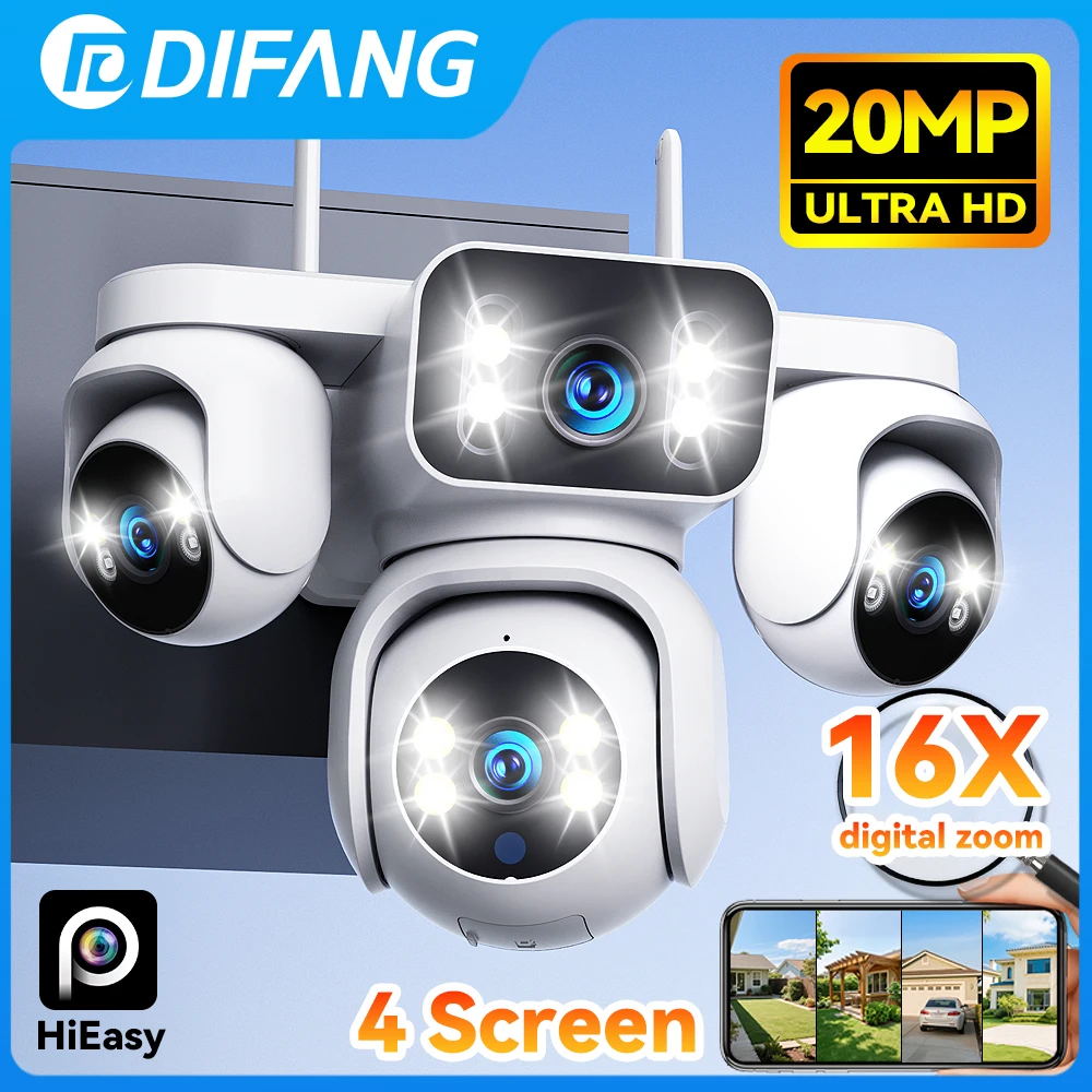 DIFANG 20MP واي فاي كاميرا 4 شاشة 16X التكبير السيارات المسار كاميرات مراقبة المنزل في الهواء الطلق 10K أربعة عدسة كاميرا مراقبة لاسلكية
