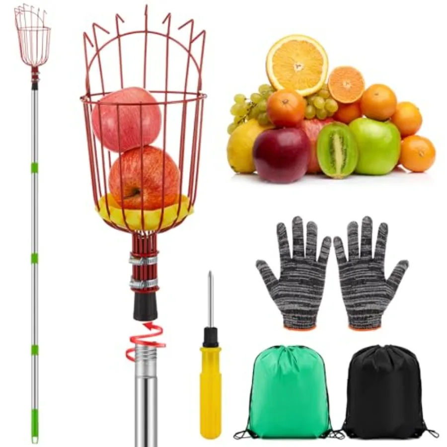 

Colingmill Fruit Picker Pole with Basket Telescoping Fruit Picking Tool with Soft Cushion Extendable Harvester for High Trees N