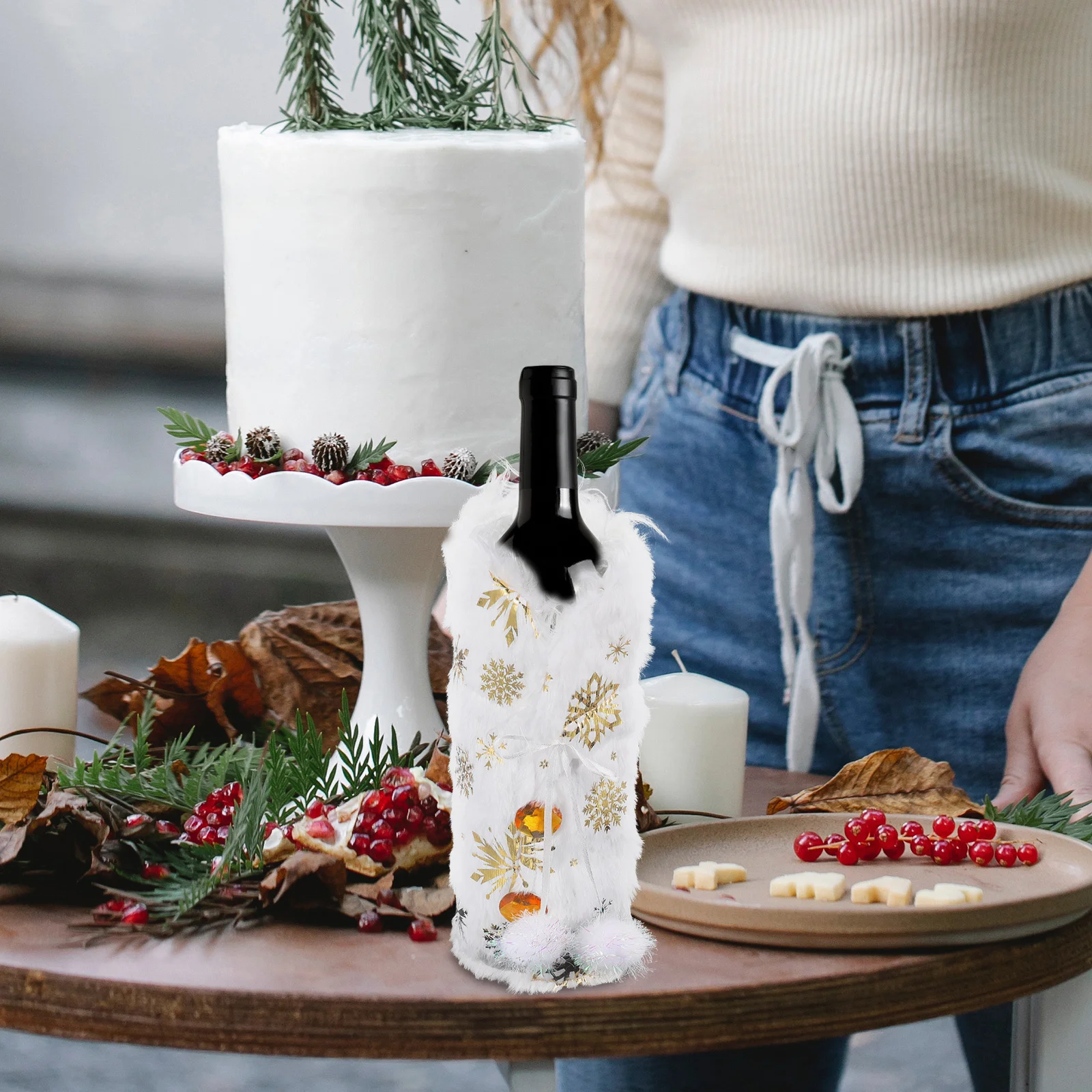 2 قطعة زجاجة النبيذ ندفة الثلج الذهب يغطي حفلة عيد الميلاد عيد الميلاد النبيذ ديكور ملحق غطاء زجاجة حساسة #2