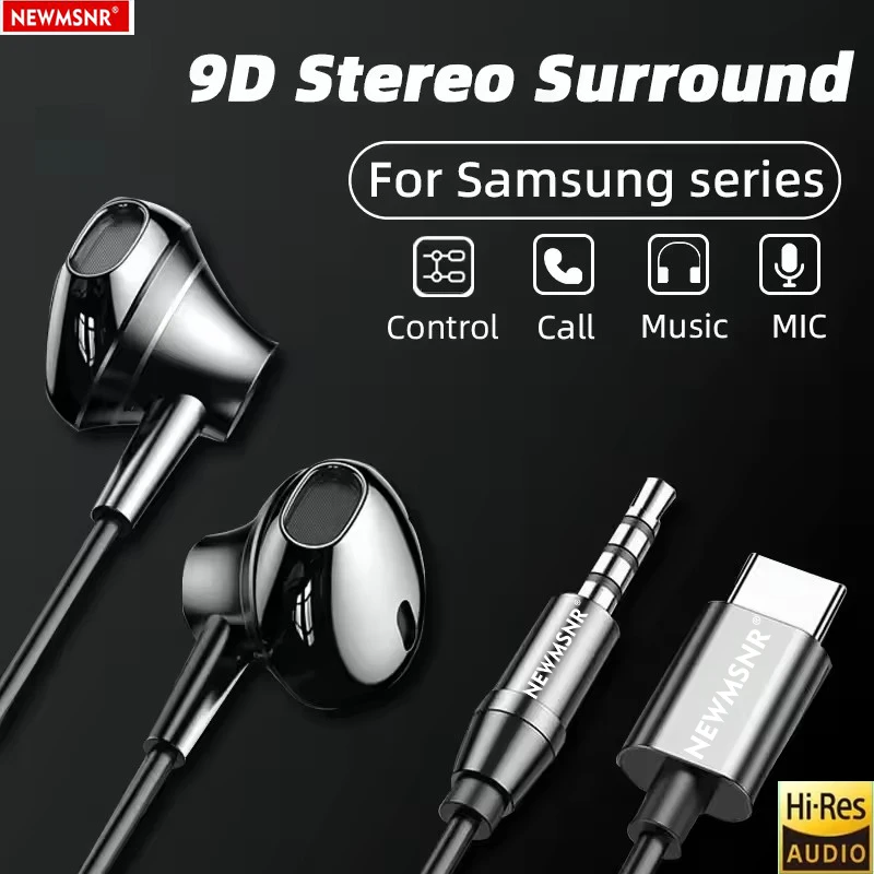 9D Surround Sound Type C&3.5mm Headphones Wried Control Headset In HD Mic In-ear Earbuds For iPhone15/16/17 for Samsung Earphone