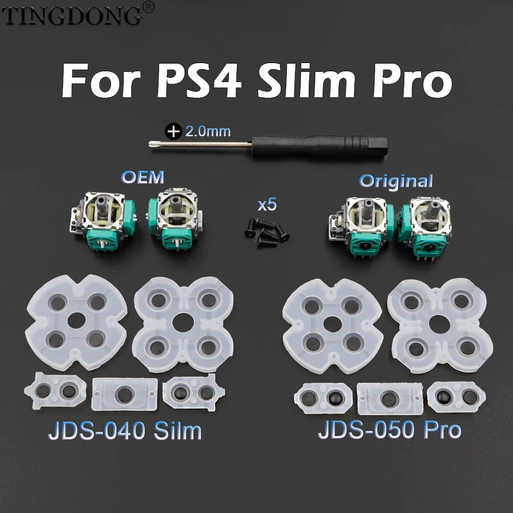 Reparaturset für PS4 Slim Pro JDS-040 JDS-050 Controller, 3D-Analog-Joystick + leitfähige Gummiknöpfe, Schrauben, Schraubendreher