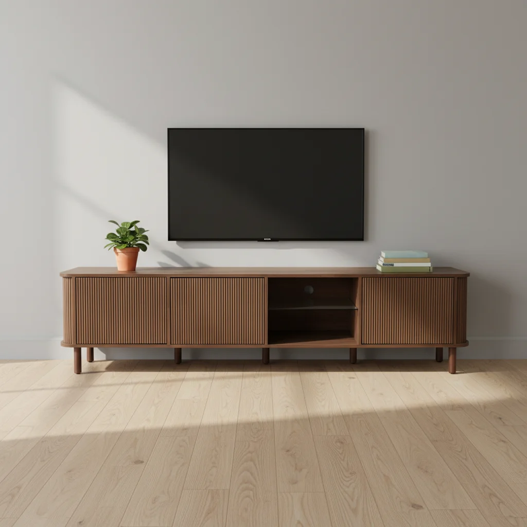 xx-Modern Wooden TV Cabinet with Fluted Doors One Rack Contemporary Living Room Bedroom Home Furniture with Storage Features^