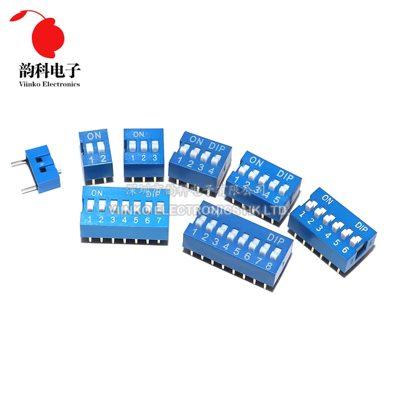 10pcs Slide Type Switch Module 1 2 3 4 5 6 7 8 10 12 PIN Bit 2.54mm Position Way DIP Blue Pitch Toggle Switch Blue Dial Switch